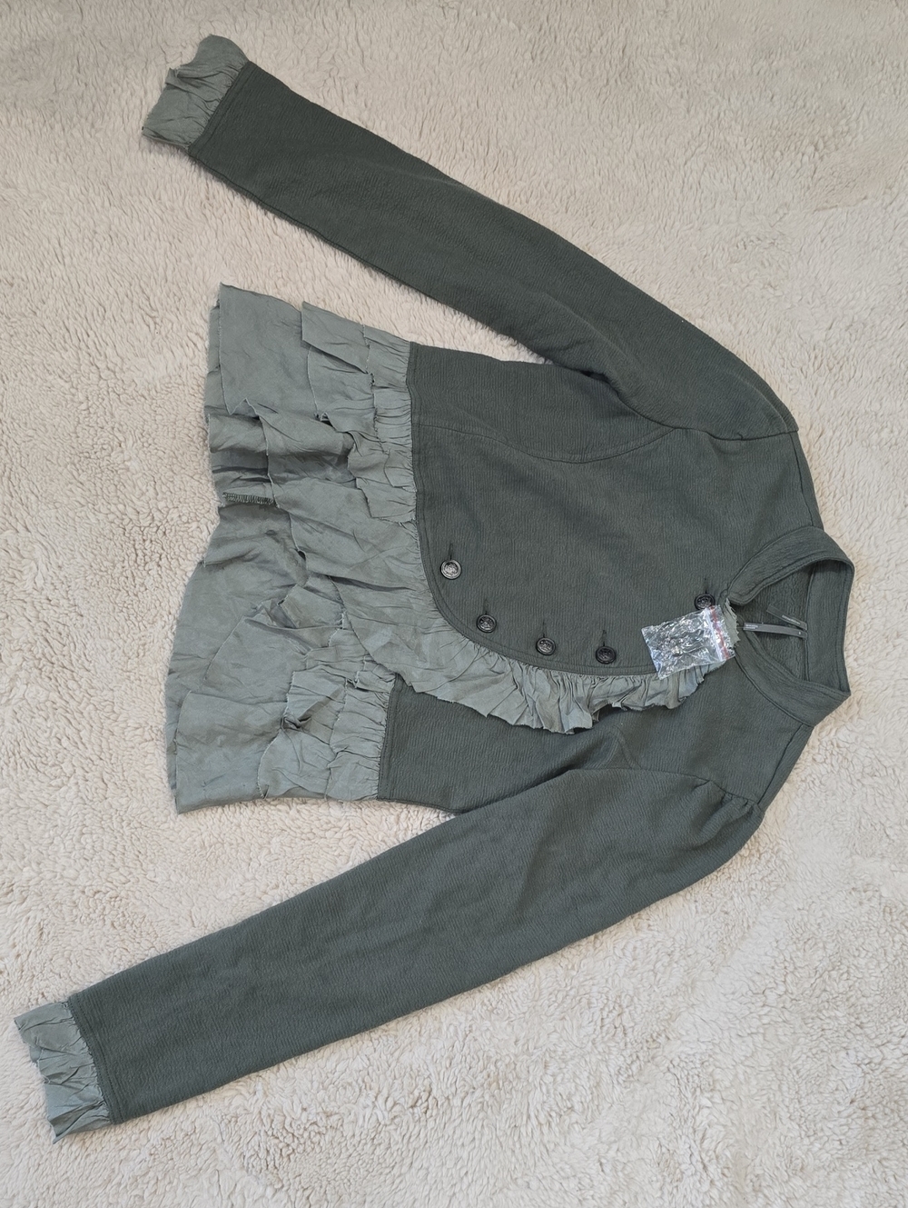 Anthropologie Olive Green Ruffle-Trim Blazer